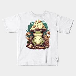 Cottagecore aesthetic frog on Mushroom Kids T-Shirt